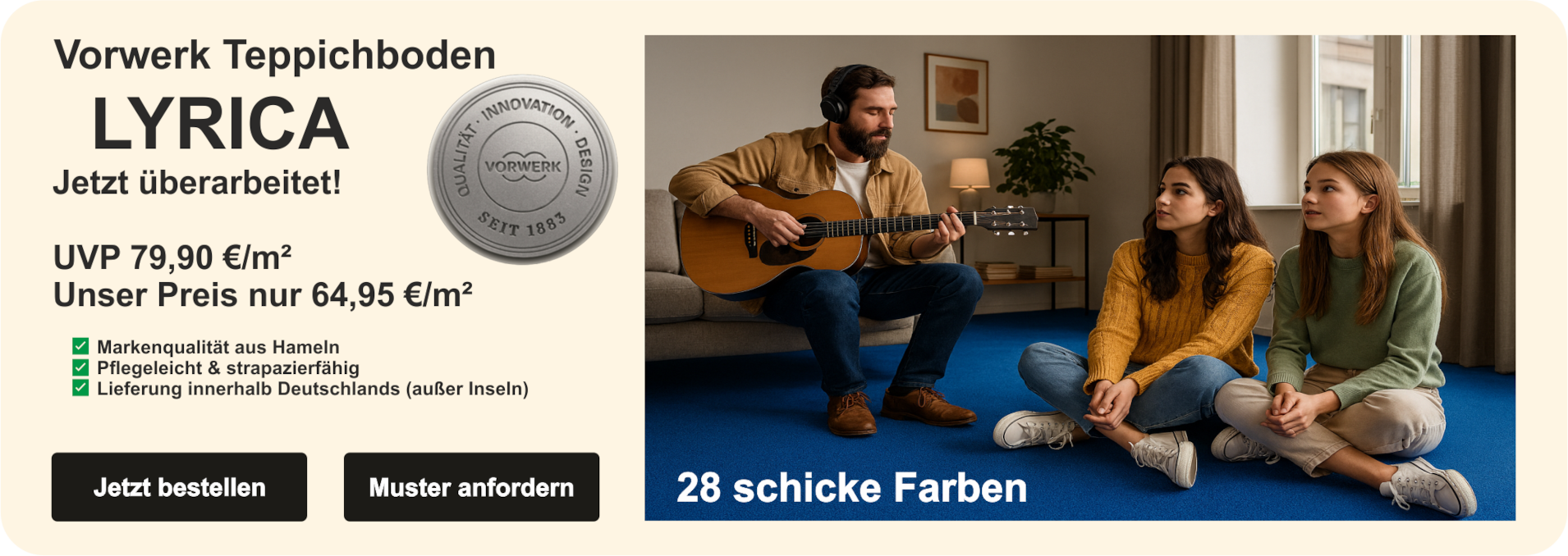 Vorwerk Lyrica Teppichboden in musikalischerWohnumgebung;